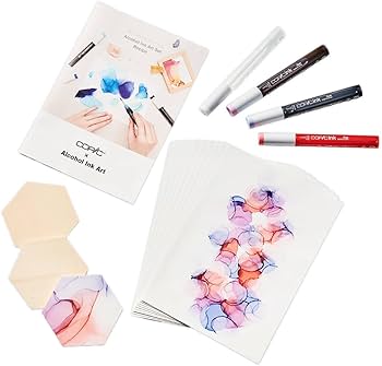 【アルコールインクアートセット】新品コピックインク|ユポ紙|ガラス瓶|スポイト コピック アルコールインクアートセット(木製パネル付き